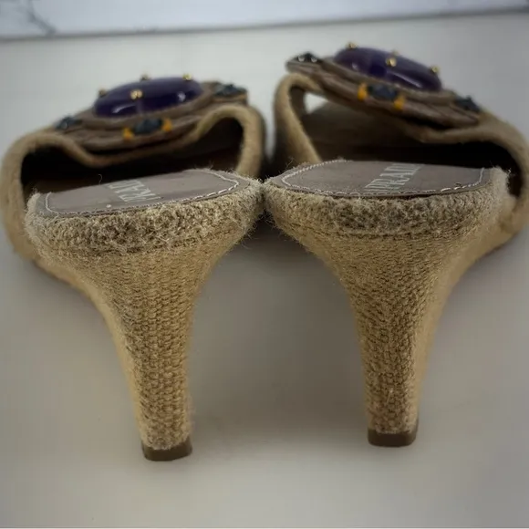 Prada Heels Womens 36.5  Open Toe Strap Wedge Brown purple beads  italy