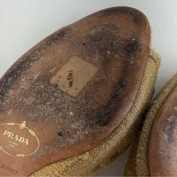 Prada Heels Womens 36.5  Open Toe Strap Wedge Brown purple beads  italy