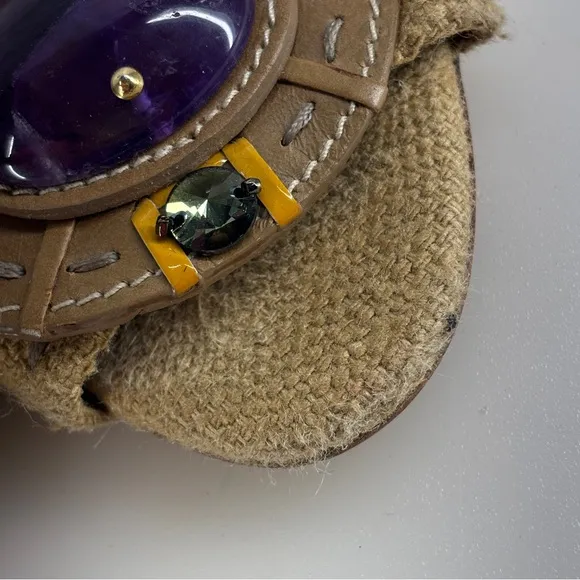 Prada Heels Womens 36.5  Open Toe Strap Wedge Brown purple beads  italy