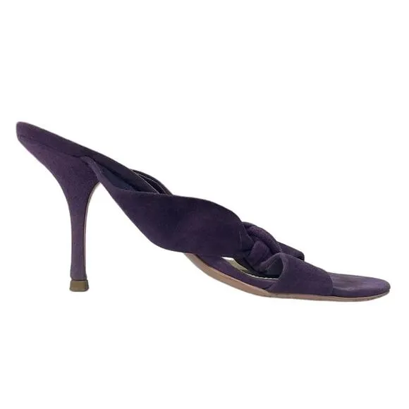 Prada Viola Purple Calzatore Donna Knot Open Toe Suede Heels Womens 35.5 US 5.5