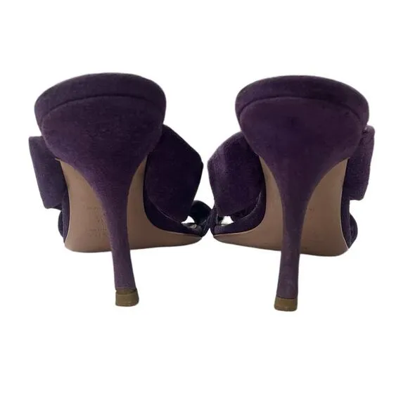Prada Viola Purple Calzatore Donna Knot Open Toe Suede Heels Womens 35.5 US 5.5