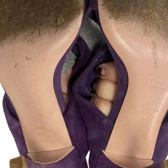 Prada Viola Purple Calzatore Donna Knot Open Toe Suede Heels Womens 35.5 US 5.5