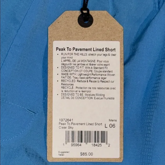 Prana Peak To Pavement Lined  Shorts in Clear Sky - Blue Mens Sz L NWT