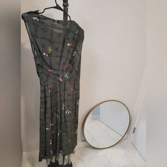PREEN LINES erelida Ruched Floral-print Crepe De Chine Midi Dress In Green Sz L