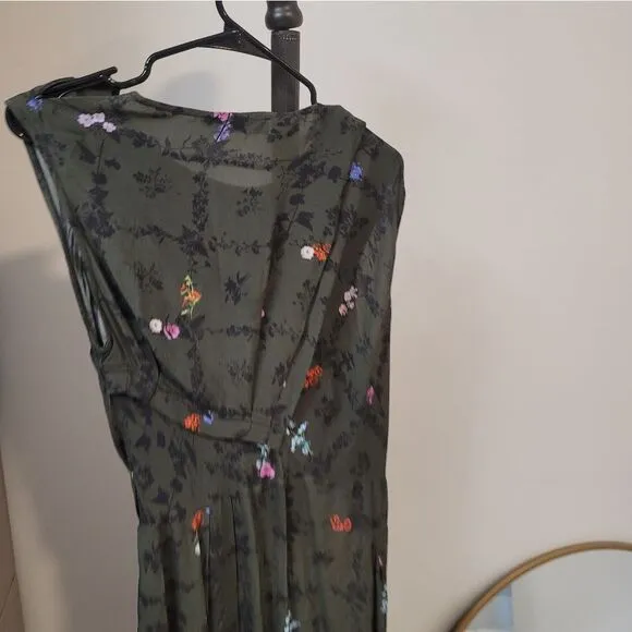 PREEN LINES erelida Ruched Floral-print Crepe De Chine Midi Dress In Green Sz L