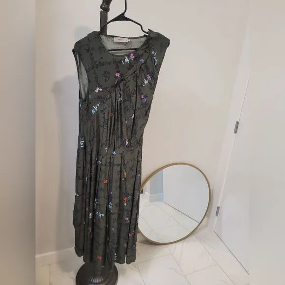 PREEN LINES erelida Ruched Floral-print Crepe De Chine Midi Dress In Green Sz L