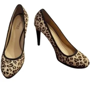PReVIEW International Leopard Calf Hair Almond Toe Heels
