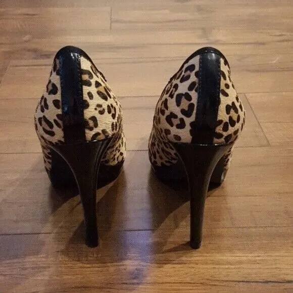 PReVIEW International Leopard Calf Hair Almond Toe Heels