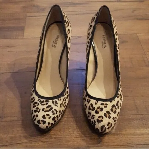 PReVIEW International Leopard Calf Hair Almond Toe Heels