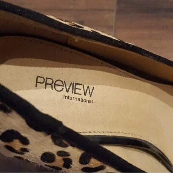 PReVIEW International Leopard Calf Hair Almond Toe Heels
