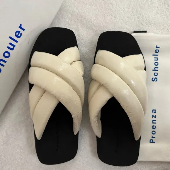Proenza Schouler Natural Square toe Float Padded puffy strap slides EU 38