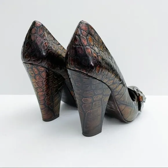 Pura Lopez Buckle Snake Skin Block Heels 37