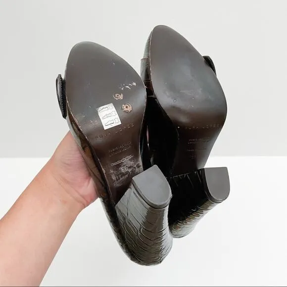 Pura Lopez Buckle Snake Skin Block Heels 37