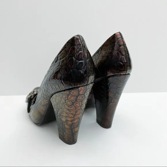 Pura Lopez Buckle Snake Skin Block Heels 37