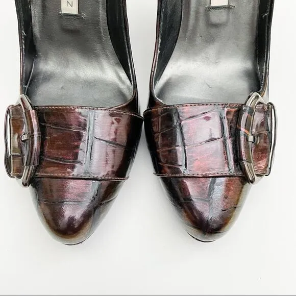 Pura Lopez Buckle Snake Skin Block Heels 37