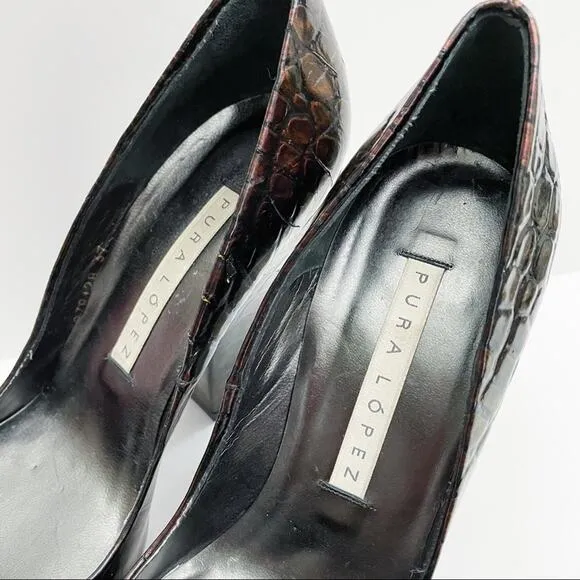 Pura Lopez Buckle Snake Skin Block Heels 37