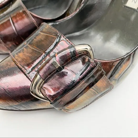 Pura Lopez Buckle Snake Skin Block Heels 37