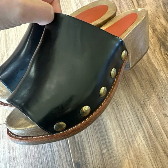 RACHEL COMEY Dover Clogs Black Studded chunky Clog Size 6 Peep toe