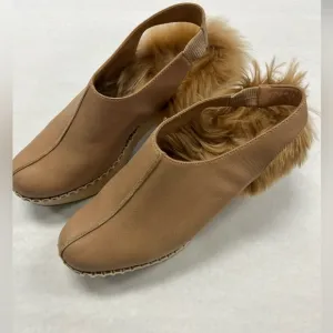 Rachel Comey Tan Leather and Alpaca Fur Clogs Sz. 8.5