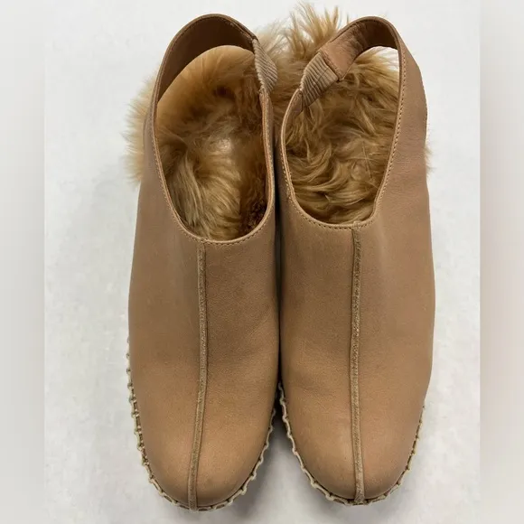 Rachel Comey Tan Leather and Alpaca Fur Clogs Sz. 8.5
