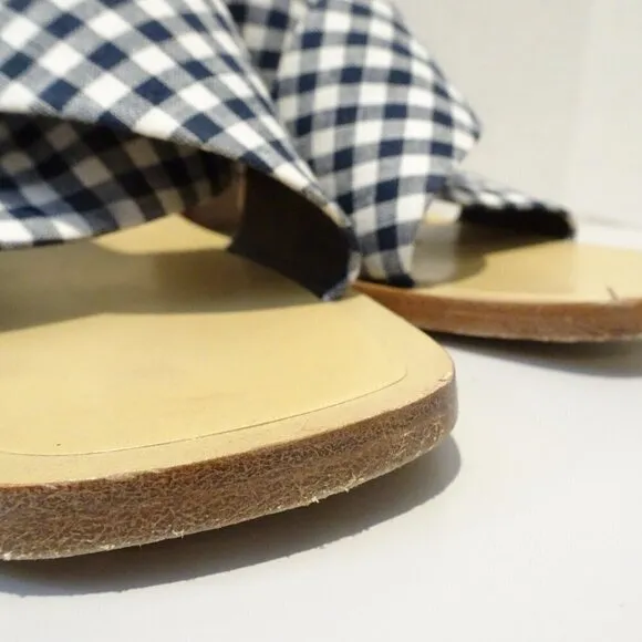 Rag &amp; Bone Blue White Gingham Paige Slide Block Heels Size 39 EU 8.5 US Open Toe