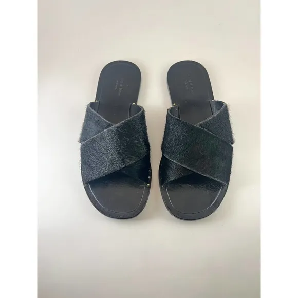 rag‎ &amp; bone | Keaton Black Pony Hair Slides | sz 35 (9.5” long)