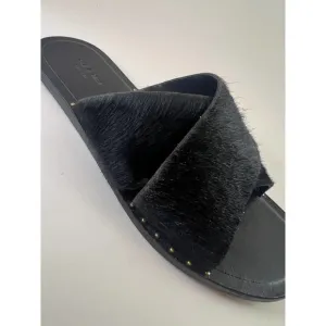 rag‎ &amp; bone | Keaton Black Pony Hair Slides | sz 35 (9.5” long)