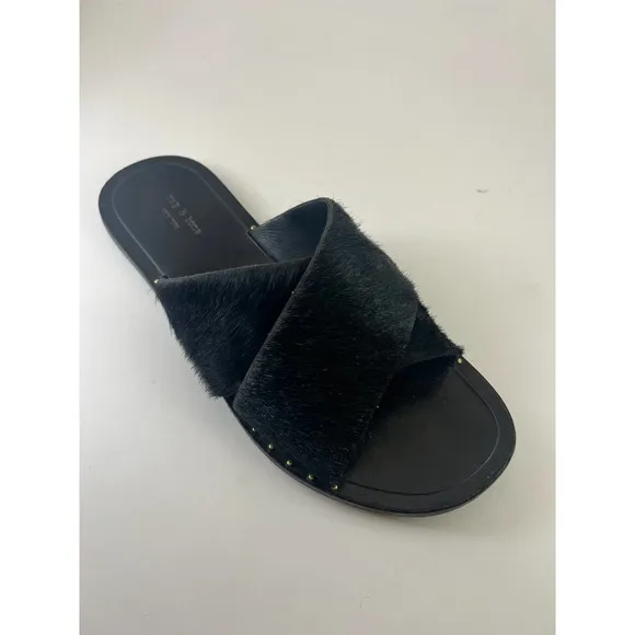 rag‎ &amp; bone | Keaton Black Pony Hair Slides | sz 35 (9.5” long)