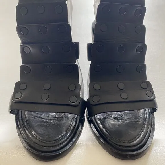 Rag &amp; Bone Women’s 39 Or 9 Black Leather Deana Studded Chunky Heels Gladiator