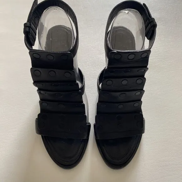 Rag &amp; Bone Women’s 39 Or 9 Black Leather Deana Studded Chunky Heels Gladiator