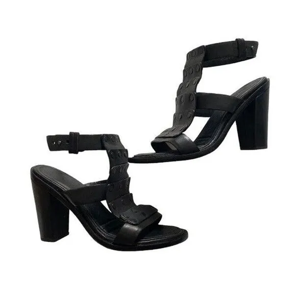 Rag &amp; Bone Women’s 39 Or 9 Black Leather Deana Studded Chunky Heels Gladiator