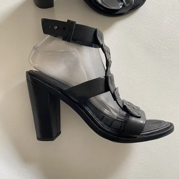 Rag &amp; Bone Women’s 39 Or 9 Black Leather Deana Studded Chunky Heels Gladiator