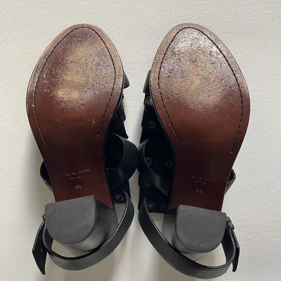 Rag &amp; Bone Women’s 39 Or 9 Black Leather Deana Studded Chunky Heels Gladiator