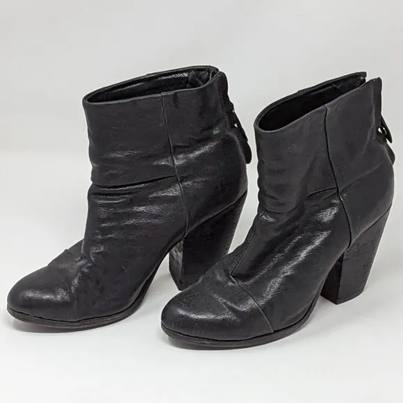 Rag &amp; Bone Women's Almond Toe Zip Up Ankle Block Boot Heels Black Size 37