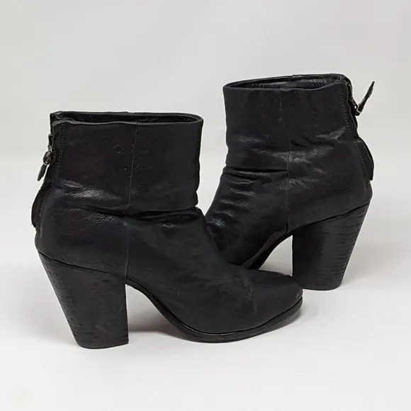 Rag &amp; Bone Women's Almond Toe Zip Up Ankle Block Boot Heels Black Size 37