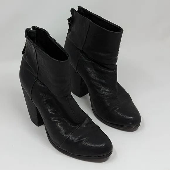 Rag &amp; Bone Women's Almond Toe Zip Up Ankle Block Boot Heels Black Size 37