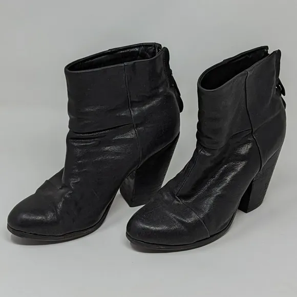 Rag &amp; Bone Women's Almond Toe Zip Up Ankle Block Boot Heels Black Size 37