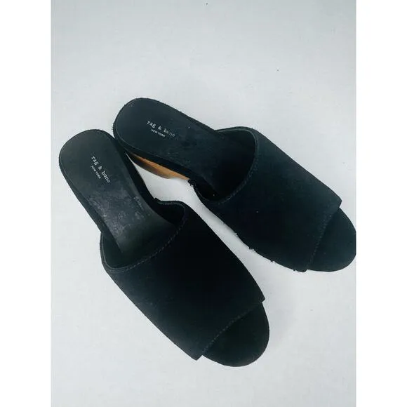 rag &amp; bone Women's Black Mara Slip On Studded Platform High Heel Clogs size 7
