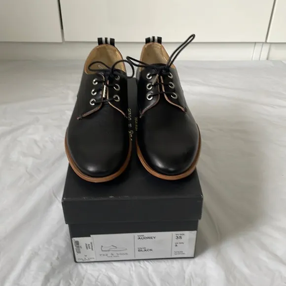 Rag&amp;Bone AUDREY Leather Oxfords  Shoes in Black Size-EU 35/US 5 New NWT