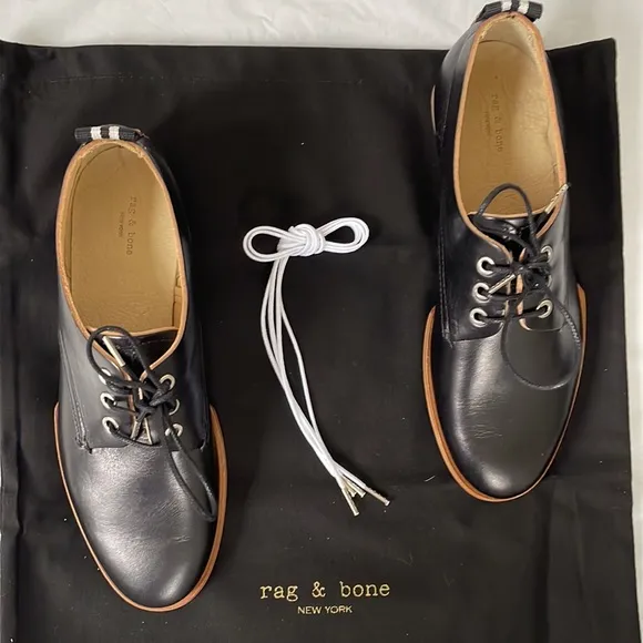 Rag&amp;Bone AUDREY Leather Oxfords  Shoes in Black Size-EU 35/US 5 New NWT