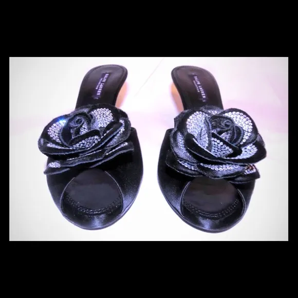 RALPH LAUREN COLLECTION CRYSTAL ROSE SATIN HEELS