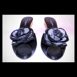 RALPH LAUREN COLLECTION CRYSTAL ROSE SATIN HEELS