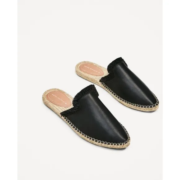Rare! 🎉HP🎉 Zara Black Leather Espadrille Mule Slides 36 6