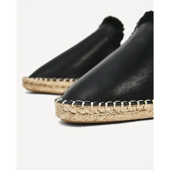 Rare! 🎉HP🎉 Zara Black Leather Espadrille Mule Slides 36 6
