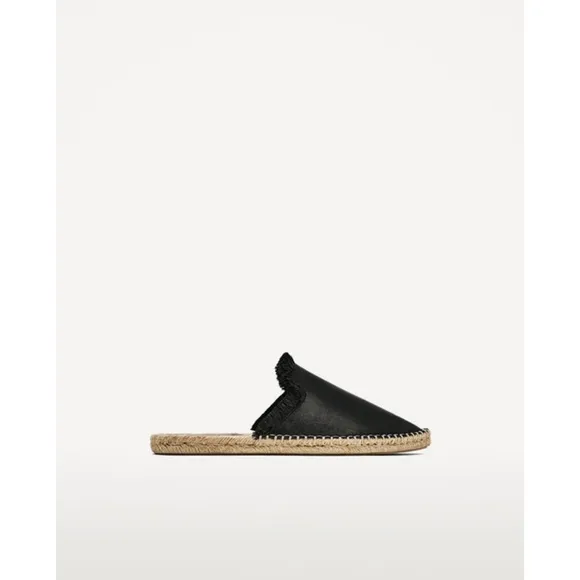 Rare! 🎉HP🎉 Zara Black Leather Espadrille Mule Slides 36 6