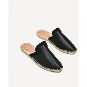 Rare! 🎉HP🎉 Zara Black Leather Espadrille Mule Slides 36 6