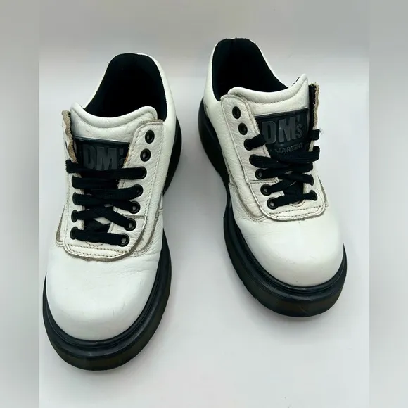 RARE Vintage Dr. Martens  Clunky White Leather 7 Eye Oxfords Made in England