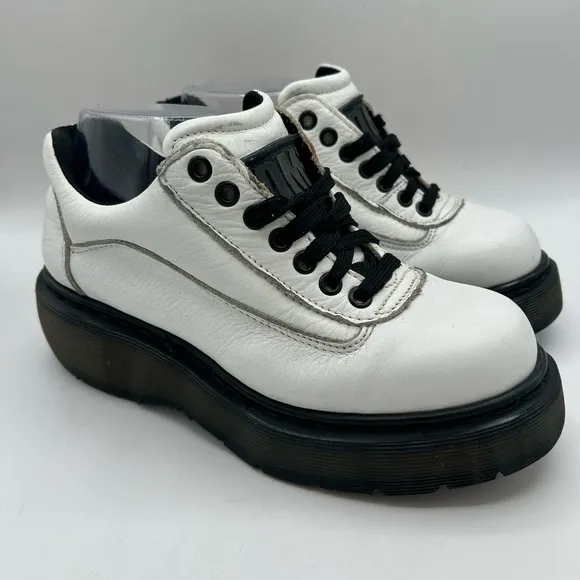 RARE Vintage Dr. Martens  Clunky White Leather 7 Eye Oxfords Made in England