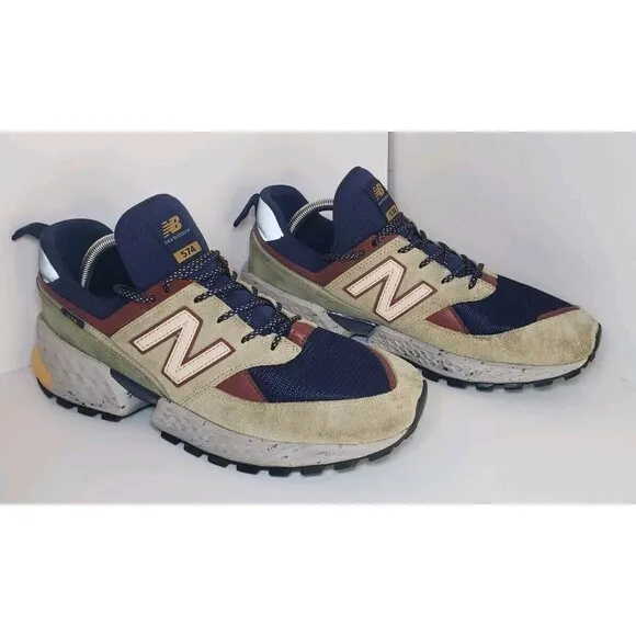 Rare Vtg New Balance NB 574 V2 Sport Mens Sz 9.5 Tan/Navy/Brown Suede colorblock
