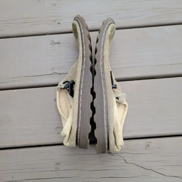 RARE HTF Dr Martens Erica Tan Suede Leather Mocassin Loafer Drawstring Clogs 11